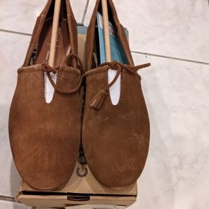 Toms dark amber suede on leather slip ones women's